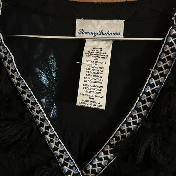 Tommy Bahama Black Vneck Embroidered Tiered Cover-up Black Size Medium - Picture 7 of 7